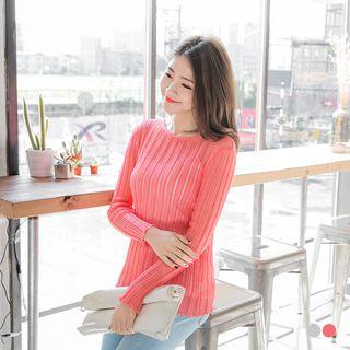 Shadow-stripe Ribbed Fitted Sweater