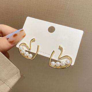 Heart Faux Pearl Alloy Earring 1 Pair - E4046 - 925 Silver - Gold - One Size