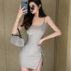 Split Zip Sheath Spaghetti-strap Dress