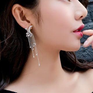 Rhinestone Crescent Moon Waterfall Earring