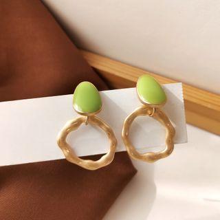 Alloy Hoop Dangle Earring 1 Pair - S925 Silver Stud Earrings - Green & Gold - One Size
