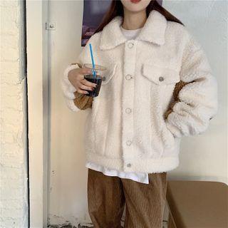 Color-block Faux Shearling Coat Off-white - One Size