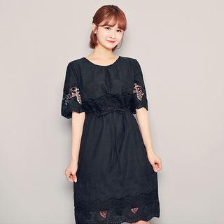 Drawstring-waist Lace-detail Dress