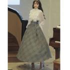 Ruffled Blouse / Plaid Maxi A-line Skirt