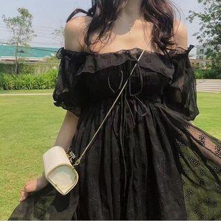 Off-shoulder Floral Lace A-line Dress