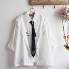 Embroidered Button-up Jacket / Tie-neck Shirt / Set