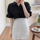Short-sleeve Ruffle Trim Blouse / Mini A-line Skirt / Set