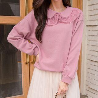Lace-collar Drop-shoulder Sweatshirt
