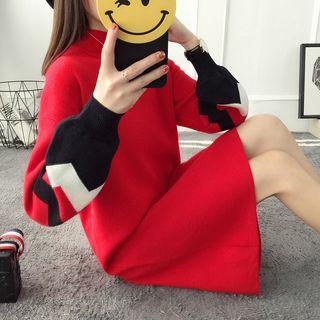 Color-block Mock-neck Knit Dress