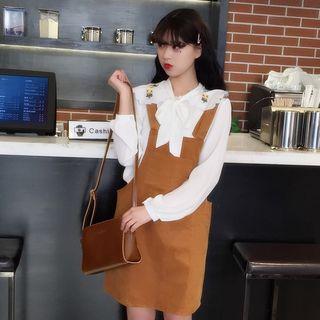 Embroidered Tie Neck Chiffon Shirt