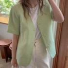 Short-sleeve Single Breasted Light Cardigan Green - One Size