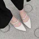 Faux Leather Ribbon Accent Kitten Heel Mules