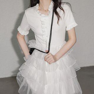 Layered Mesh Panel Mini A-line Dress