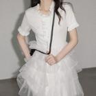Layered Mesh Panel Mini A-line Dress