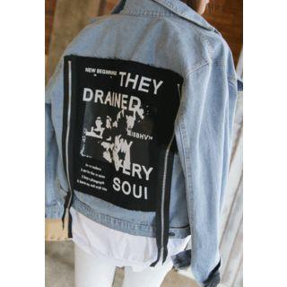 Zip-detail Print-back Denim Jacket