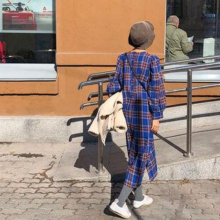 V-neck Long Plaid Dress