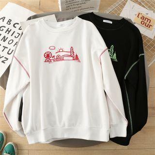 Printed Contrast Stitching Pullover