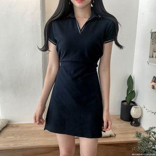 Short-sleeve Contrast Trim Mini A-line Polo Dress