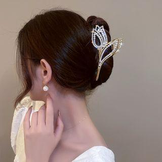 Tulip Rhinestone Faux Pearl Hair Clamp White & Gold - One Size