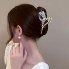 Tulip Rhinestone Faux Pearl Hair Clamp White & Gold - One Size