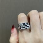 Checker Alloy Open Ring Silver - One Size