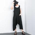 Plain Cropped Sleeveless Jumpsuit Black - One Size
