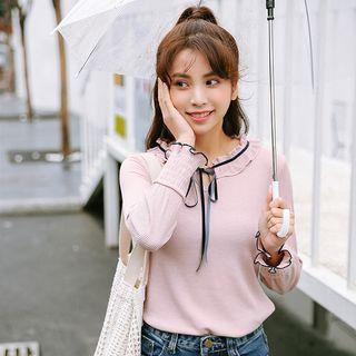 Gather Cuff Tie-neck Frilled Top