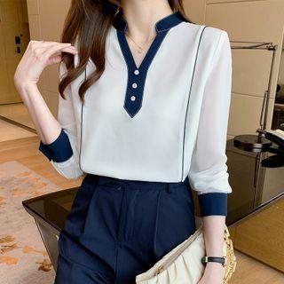 Long-sleeve Open Placket Blouse