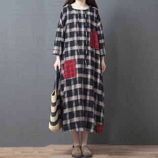 Plaid Hooded Medium Maxi Dress