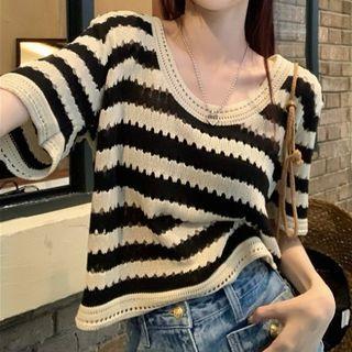 Striped Short-sleeve Knit Top / Knit Tank Top