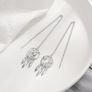 925 Sterling Silver Dream Catcher Fringed Earring 1 Pair - 925 Sterling Silver - Dream Catcher Fringed Earring - One Size