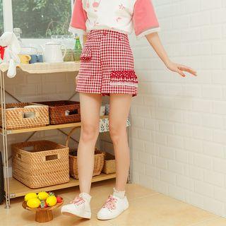Ruffle-detail Check Shorts