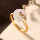 Rhinestone Accent Turnable Jade Adjustable Open Ring White - One Size
