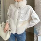 Furry Trim Jacket White - One Size