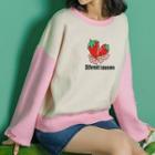 Color-block Strawberry Print Sweatshirt