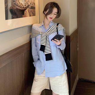 Striped Shawl / Plain Shirt