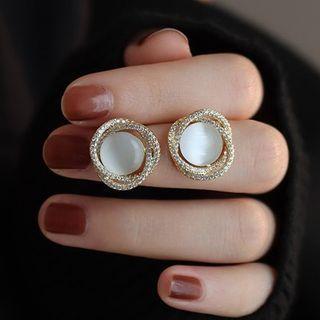 Rhinestone Cat Eye Stone Stud Earring 1 Pr - Silver - One Size