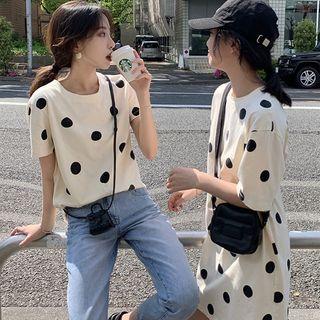 Short-sleeve Dotted T-shirt / Short-sleeve Dotted Mini T-shirt Dress