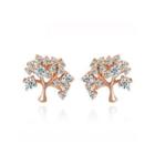 Fashion And Elegant Plated Rose Gold Tree Of Life Stud Earrings With Cubic Zirconia Rose Gold - One Size