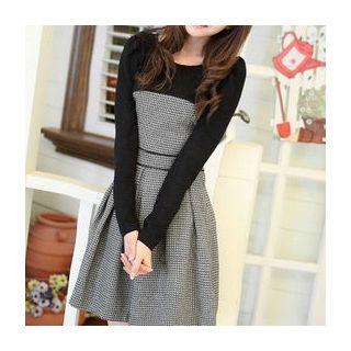 Plaid Panel A-line Dress