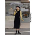 Long-sleeve Mock Neck Top / Sleeveless Midi A-line Dress