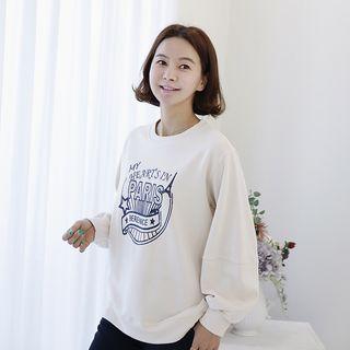 Printed Balloon-sleeve Sweatshirt