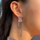 Faux Crystal Alloy Earring 1 Pair - Silver Needle Earring - Pink Rhinestone - Silver - One Size