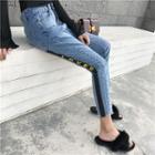Cropped Slim-fit Lettering Jeans