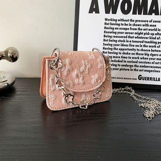 Denim Flower Flap Crossbody Bag