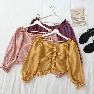 Frilled Trim Off-shoulder Satin Cropped Top