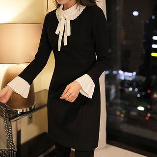 Pleated Peterpan-collar Detachable-ribbon Shirtdress