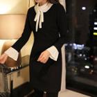 Pleated Peterpan-collar Detachable-ribbon Shirtdress