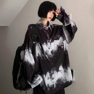 Oversized Long-sleeve Tie Dyed Shirt Black - One Size