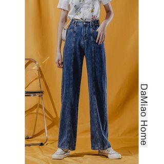 Adjustable High-waist Straight-cut Loose Jeans